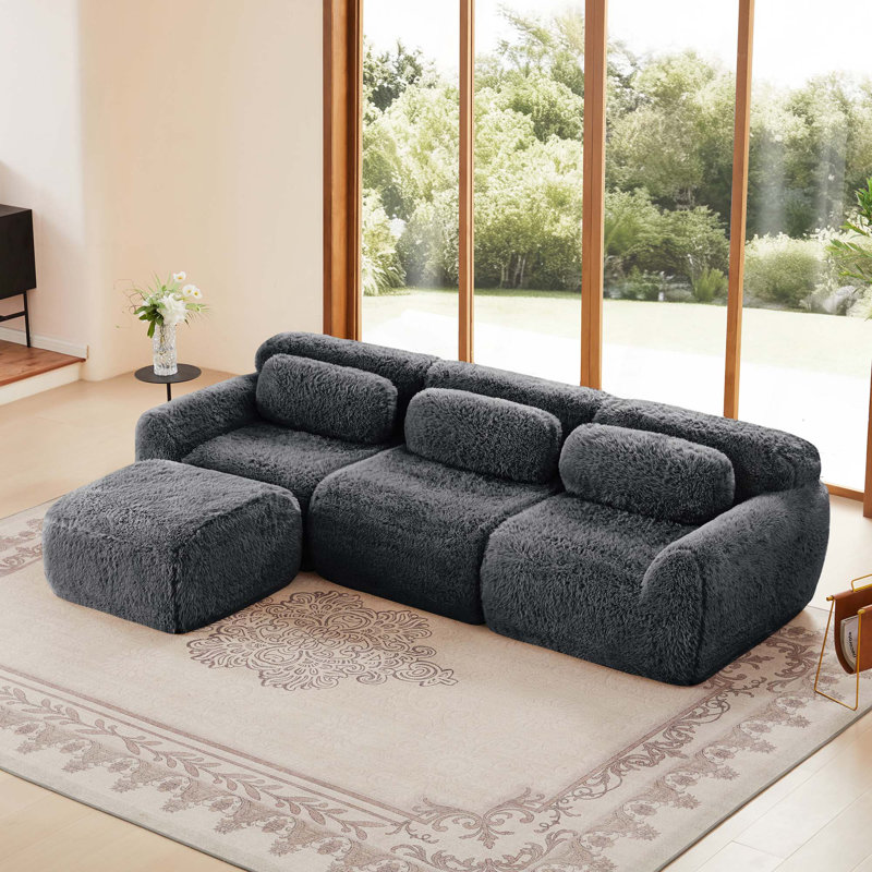 Tissu en L doux et moelleux en forme de L, canapé désossé, avec coussins décoratifs, éponge haute densité 32D, connexion à boucle antidérapante, repose-pieds mobile pour le salon