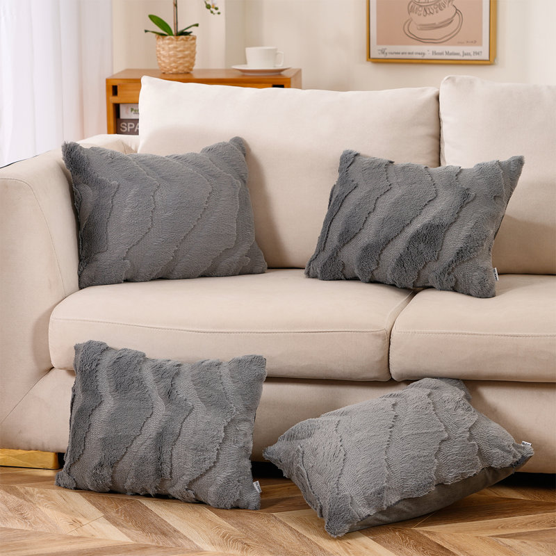 Faux Fur Throw Pillow, Gray, Polyester/Polyfill