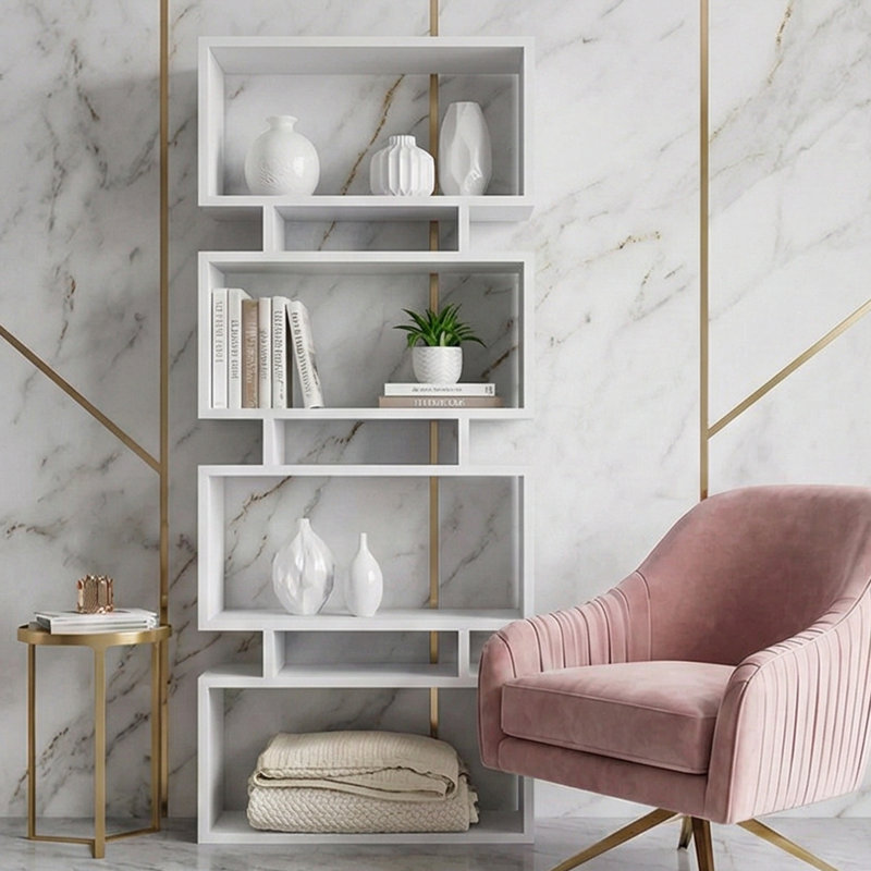 Gurveer Geometric Bookcase, White