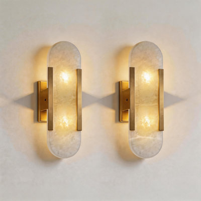 Appliques murales 14 po à 2 lumières avec bras en albâtre  