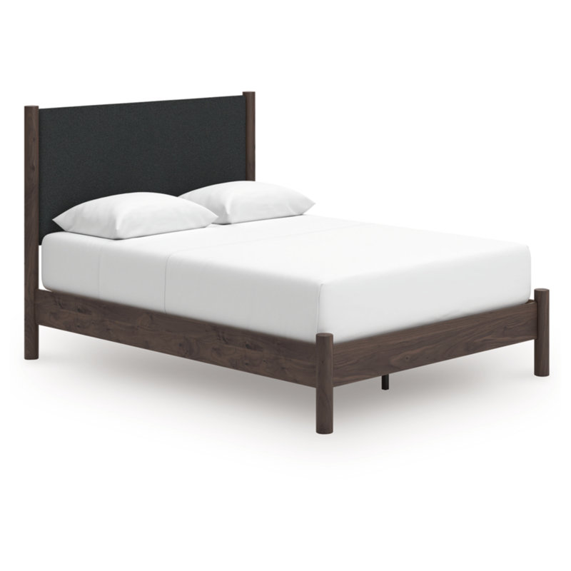 Grand lit plateforme tapissier Ciaran, Brun / Noir, Grand lit