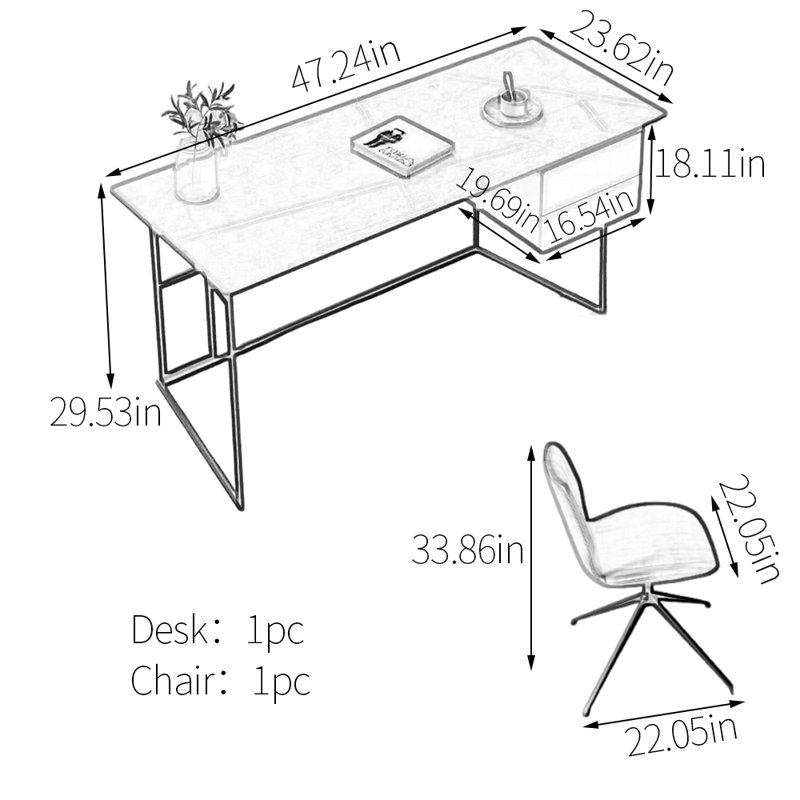 Bureau en pierre frittée de qualité supérieure, H 29,53 po x l 47,24 po x P 23,62 po
