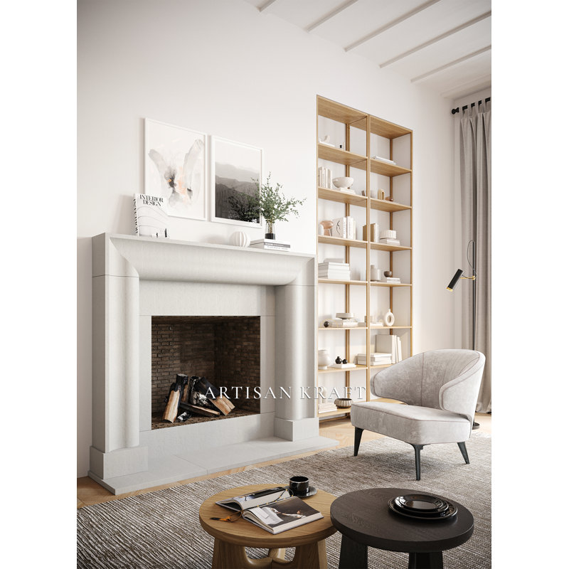 Encadrement de cheminée en pierre Park Bolection, 8 po x 60 po x 48 po, Beige