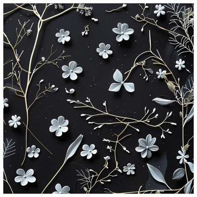 Fleurs blanches sur couvre-lit matelassé noir toutes tailles