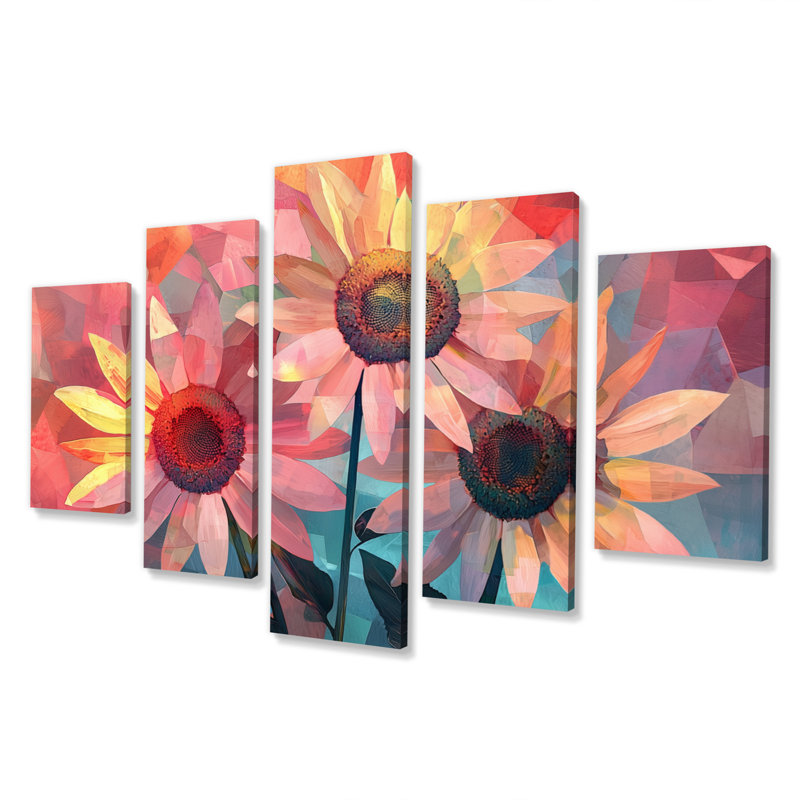 Collage de tons de tournesols roses II - art mural tournesols - ensemble d'art mural Traditiona diamant