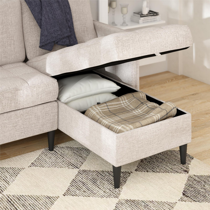 Canapé modulaire avec méridienne de rangement Chineta, Polyester avoine