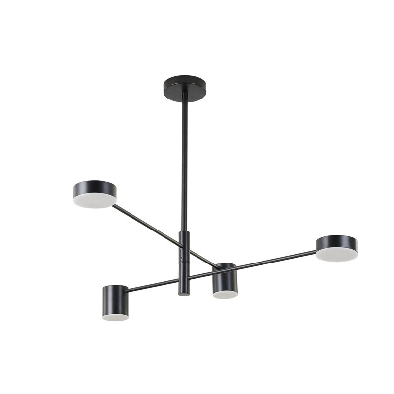 Lustre 4 lumières DEL en métal noir avec diffuseurs blancs Pedroza