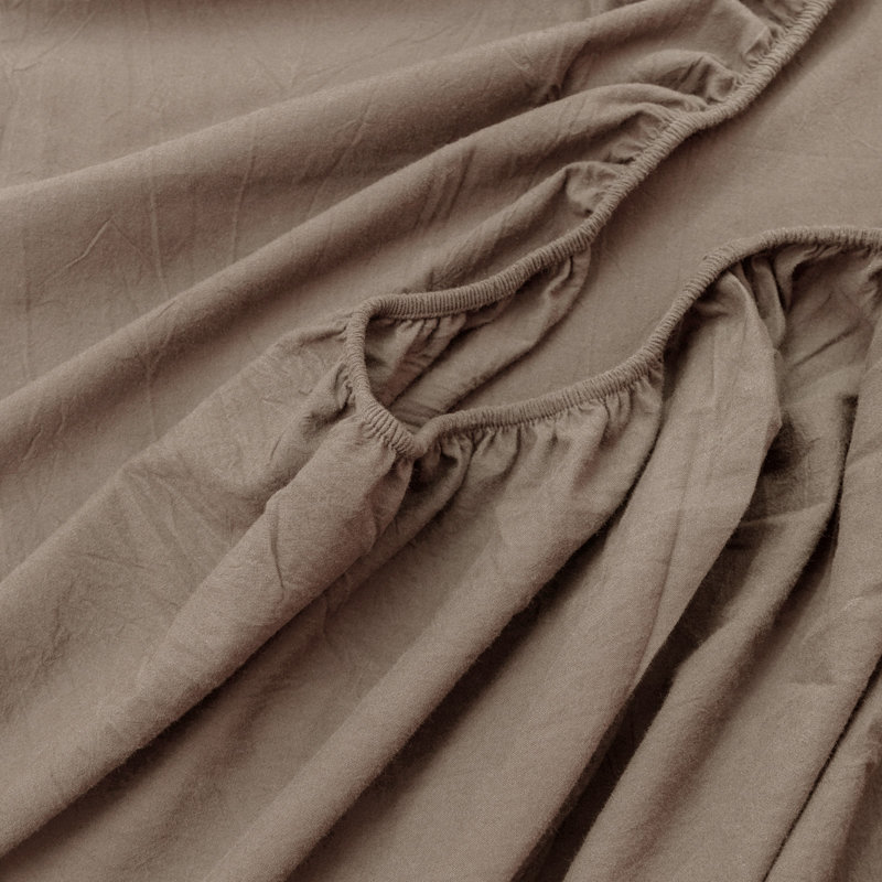 Drap-housse Bestouch 100% coton lin lavé, Drap-housse grand, Brun écorce de pin