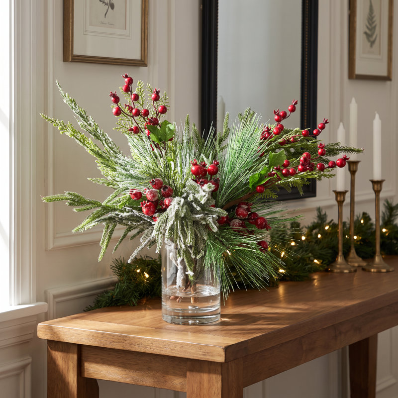 Evergreen and Berry Holiday Arrangement