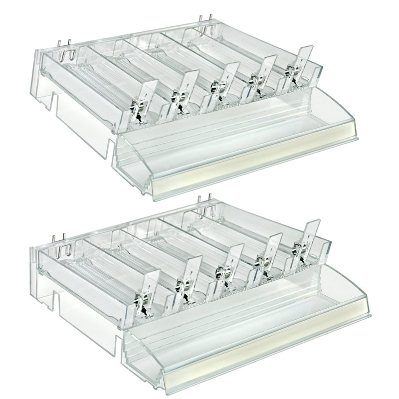 Azar Affiche 225840-Tester-Short-2PK Plateau de maquillage à plateau court réglable avec testeur sur les poussoirs avant et à ressort - Personnalisez la taille de la fente selon le produit, transparent, paquet de 2