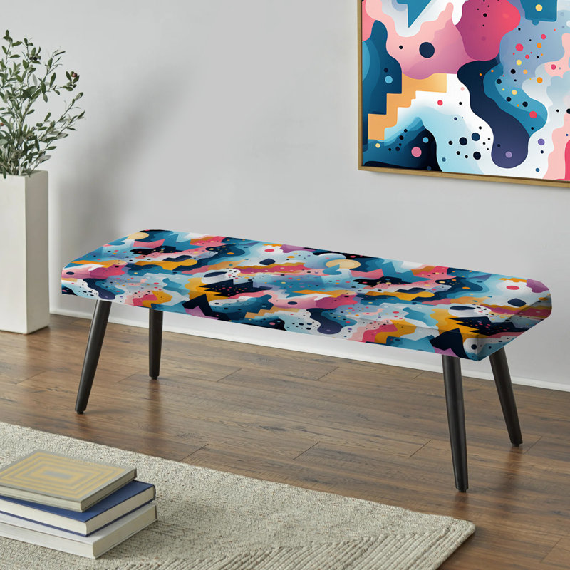 Dot And Wave Dance Harmony - Geometric Upholstered Black Bench