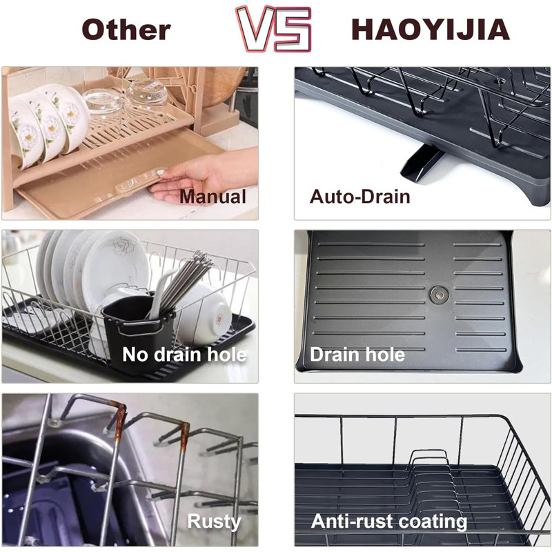Stainless Steel Dish Drying Rack With Swivel Drainboard And Utensil Holder For Kitchen