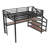 Queen Metal Loft Bed with Desk, Storage Stairs, LED Lights & USB Ports, Multifunctional, Noise-Free, Black-30355137