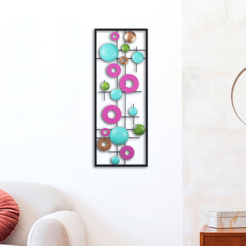 Abstract Wall Decor on Metal, Light Blue/Pink/Green