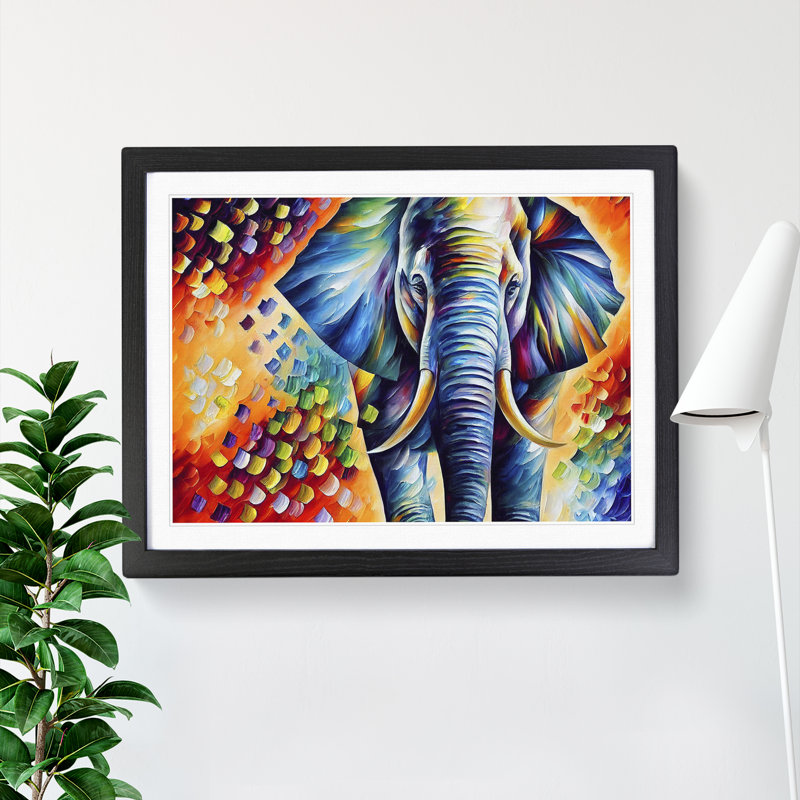 Elephant Abstract - Single Picture Frame Painting, Black , 46cm H x 64cm W x 2cm D