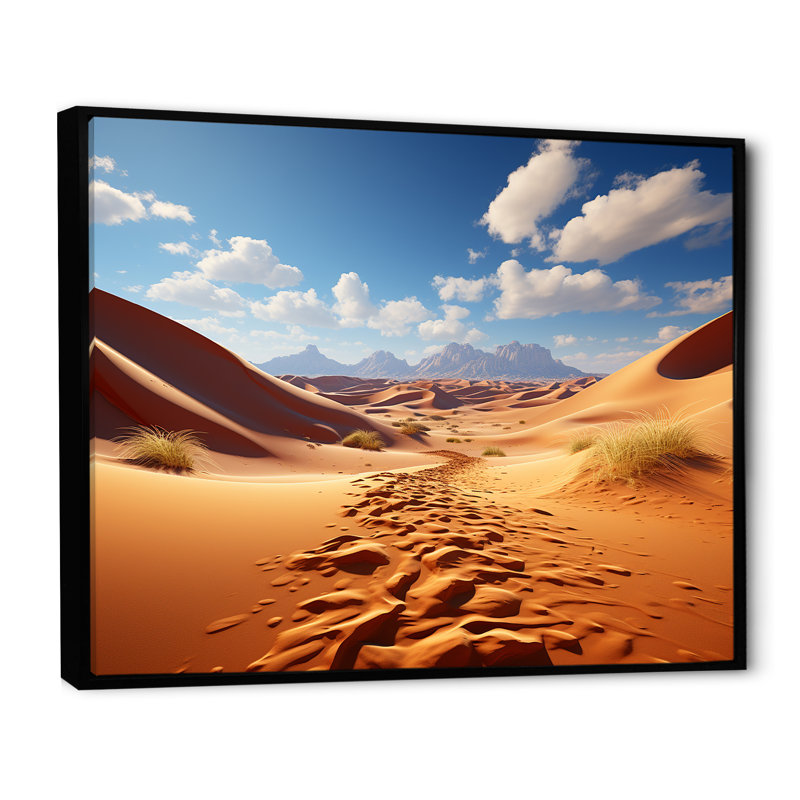 Dunes du désert, horizon panoramique V - désert, art mural, Cadre flottant noir, H 34 po x l 44 po x P 1,5 po