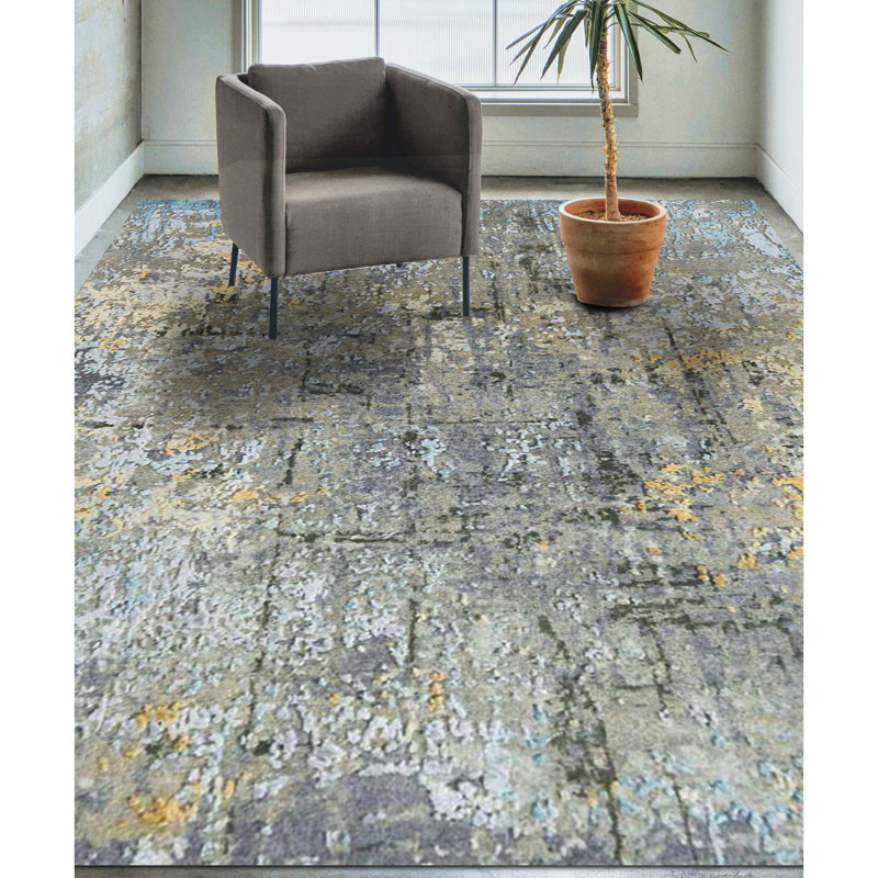 Hand Woven Silk and Wool Area Rug, Rectangle 4' x 6'