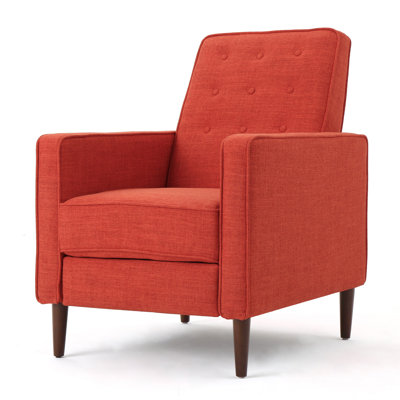 Fabric Recliner Chair Mid-Century Modern Recliner Pushback Single Recliner Sofa With Thicker Seat Cushion Tufted Upholstered Sofa With Wooden Leg For Living Room Bedroom