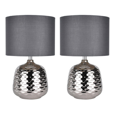 Set Of 2 Chrome Ceramic Dimple Table Lamps With White Shades