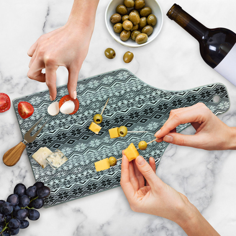 Ambesonne Grey Tempered Glass Cutting Board Nordic Snowflake Pattern Grey White Black