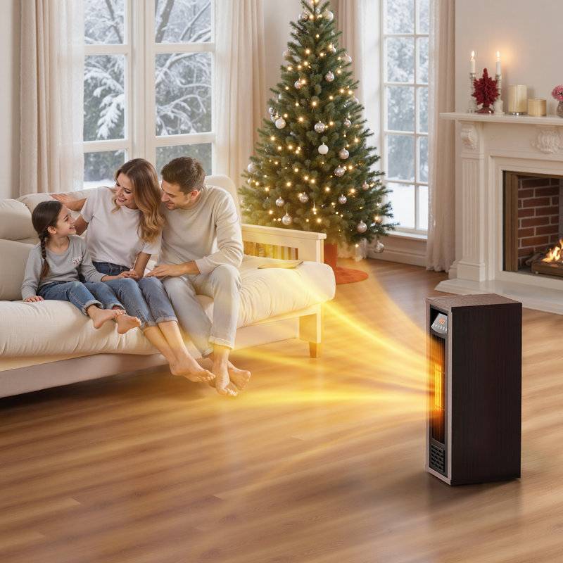 24" Tower Space Heater for Home, Infrared Quartz 1500W Electric Portable Wood Heaters with Remote, Thermostat, Energy Efficient & 12H Timer