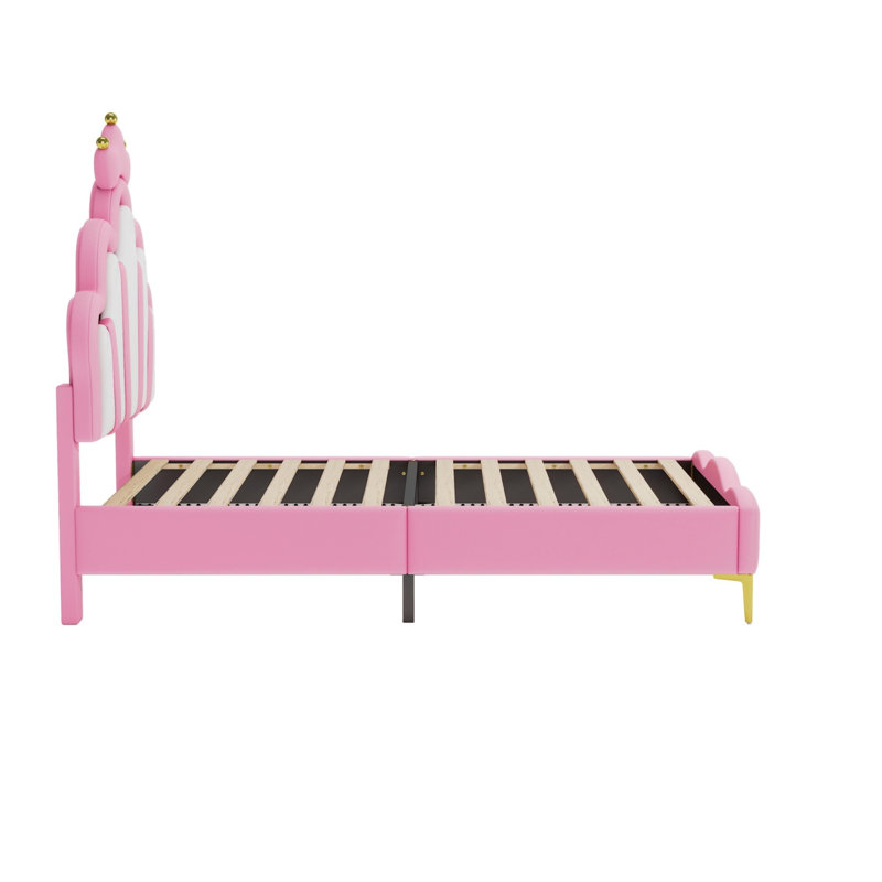 3' Single Upholstered Princess Bed with LED Light, Pink