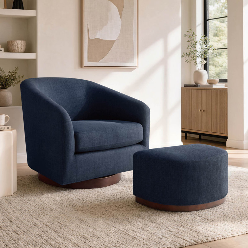 Fauteuil demi-tonneau pivotant avec repose-pieds Bennett, Flannigan minuit