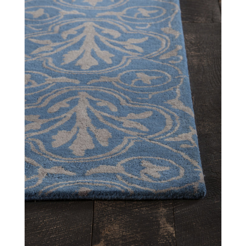 Tapis botanique transitionnel en laine touffeté à la main bleu et gris Dollins Authentic, 7 pi x 10 pi