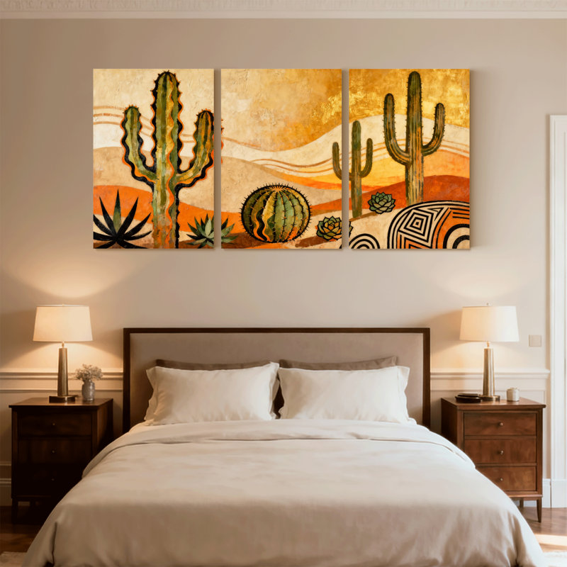 «Cactus Desert Cactus Landscape», ensemble de 3 impressions sur toile, H 18 po x l 36 po