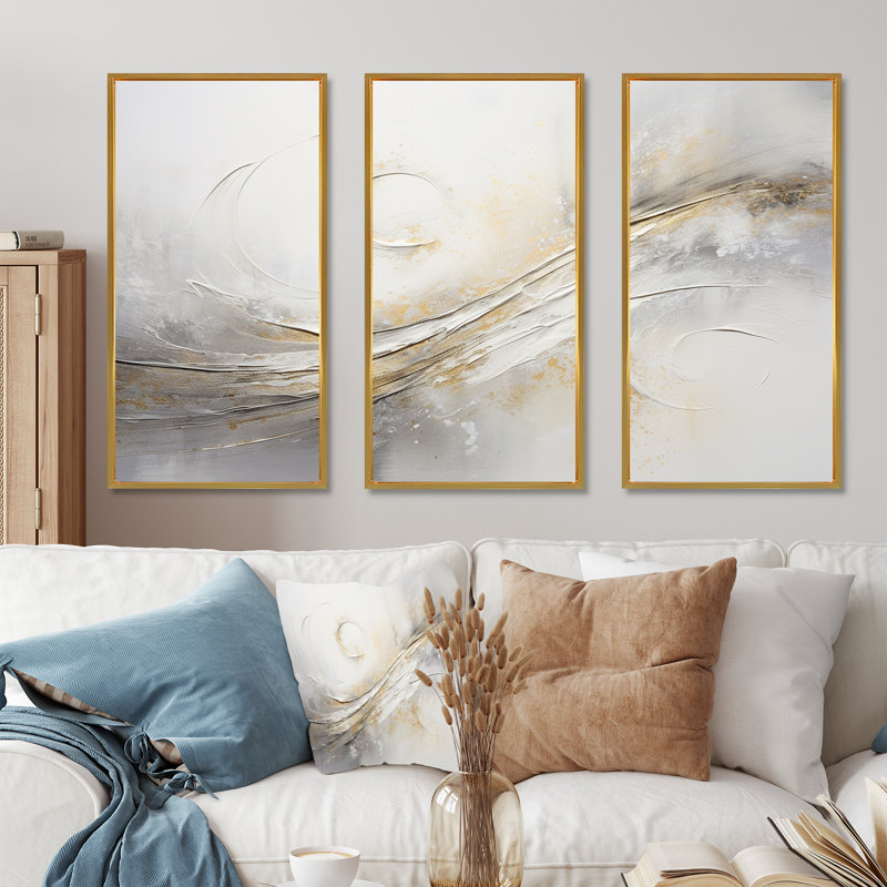 Abstrait note de musique «Silver Grace» - ensemble de salon de musique Wall Art, Cadre flottant doré