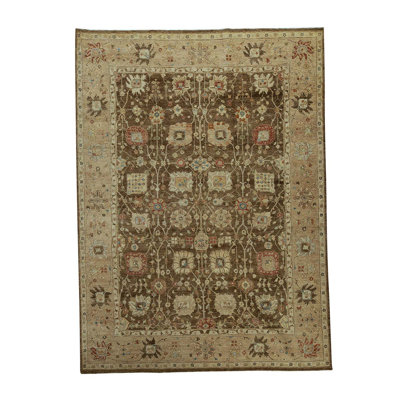 Tapis oriental en laine tissé à la main en brun / beige / rouge