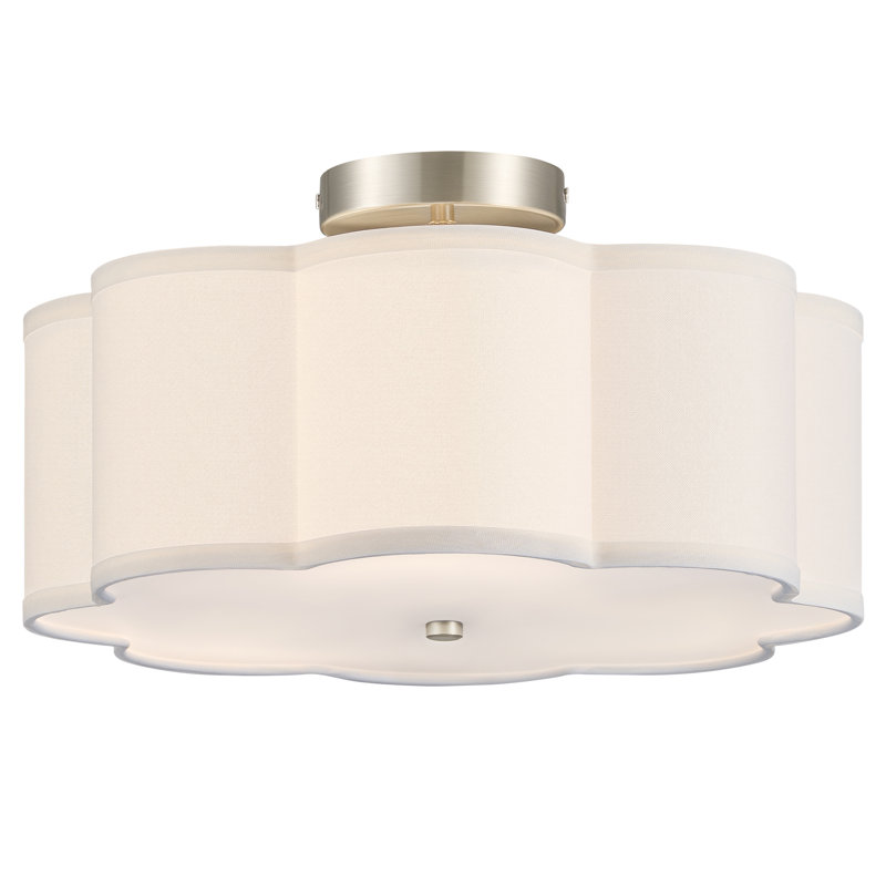 Plafonnier semi-encastré en tissu 3 lumières Tekamah, H 6,9 po x l 15,7 po x P 15,7 po, Nickel