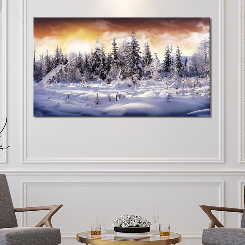 Snowy Forest Scenic - Wrapped Canvas Print, 76cm H x 127cm W x 3.2cm D