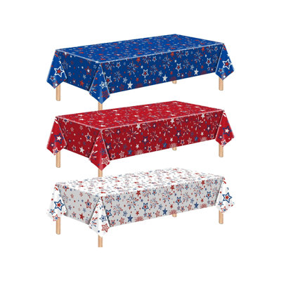 Nappe 3 pièces en plastique patriotique 54 x 108 pouces - Rouge, blanc et bleu
