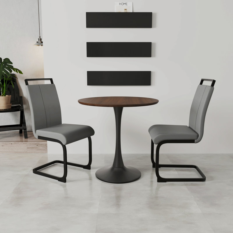 Ensemble de table de salle à manger 31,5 ", table de salle à manger, table de salle à manger pour 2 à 4 personnes, plateau et base en panneau de fibres à densité moyenne et 2 chaises de salle à manger