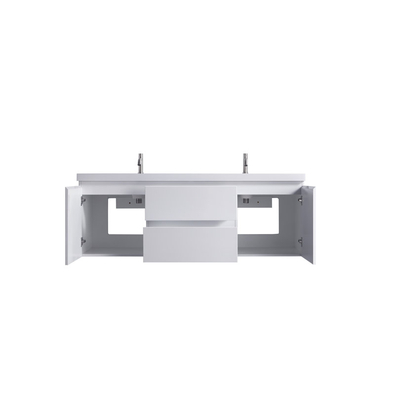 60" White Double Sink Floating Vanity with Resin Top