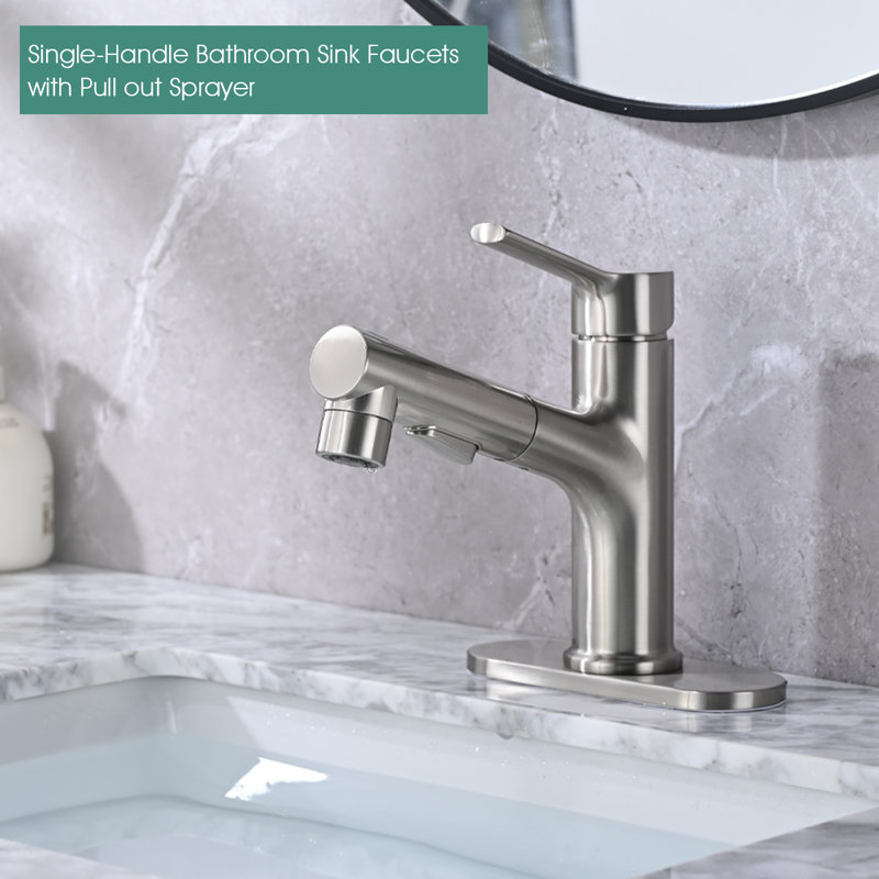 Single-handle Bathroom Faucet with Drain Assembly, Brushed Nickel
