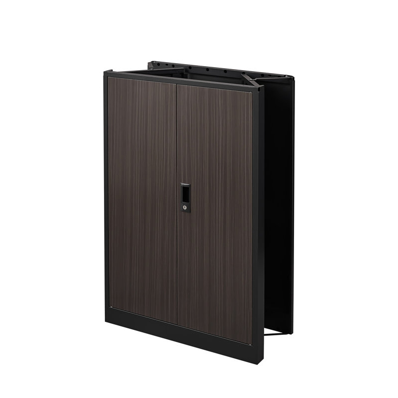 Black Folding Cabinet With Locking Doors, Adjustable Dividers, Ideal For Office Use, Spring Loaded Door And Exquisite Locks Dividers Storage Locker Steel Home Office, Garage,