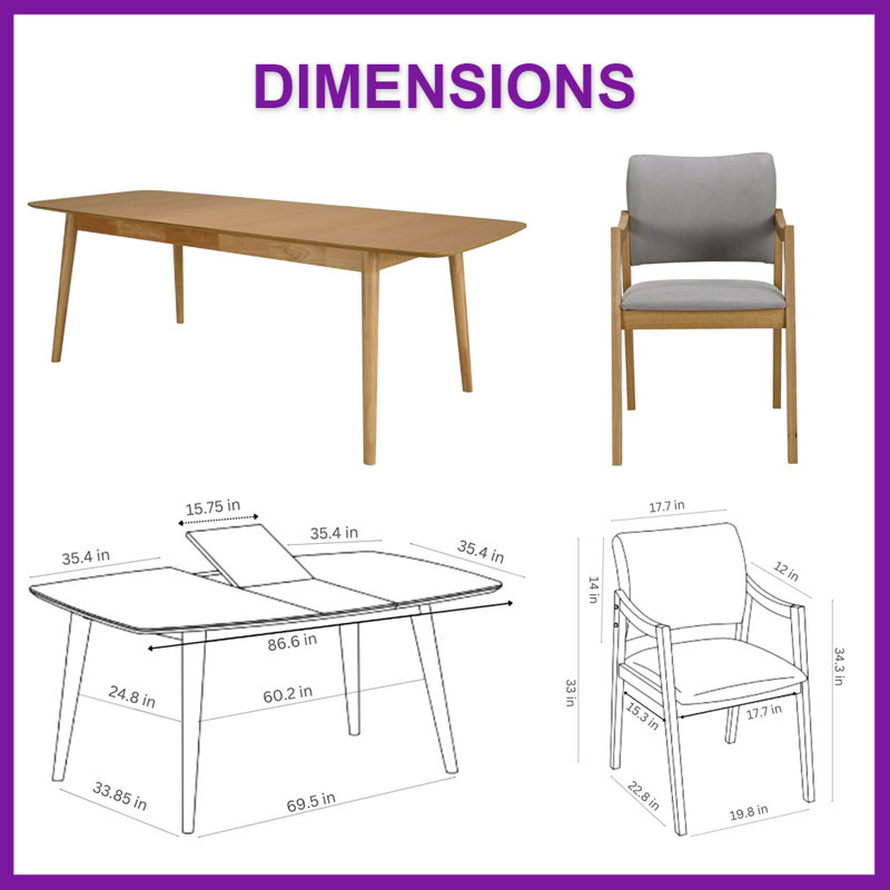 Harvard Wood Extendable Dining Set, Oak, 7 Pieces: Table, 6 Chairs