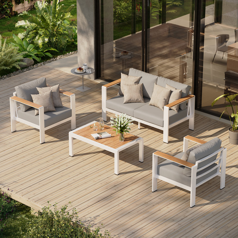 4-Person Aluminum Outdoor Conversation Set with Olefin Cushions and Coffee Table