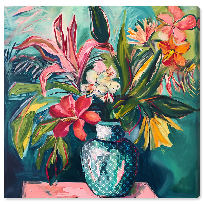Art Remède Vase de fleurs tropicales, encadré de fleurs dans un vase 55511, Toile tendue, H 20 po x l 20 po