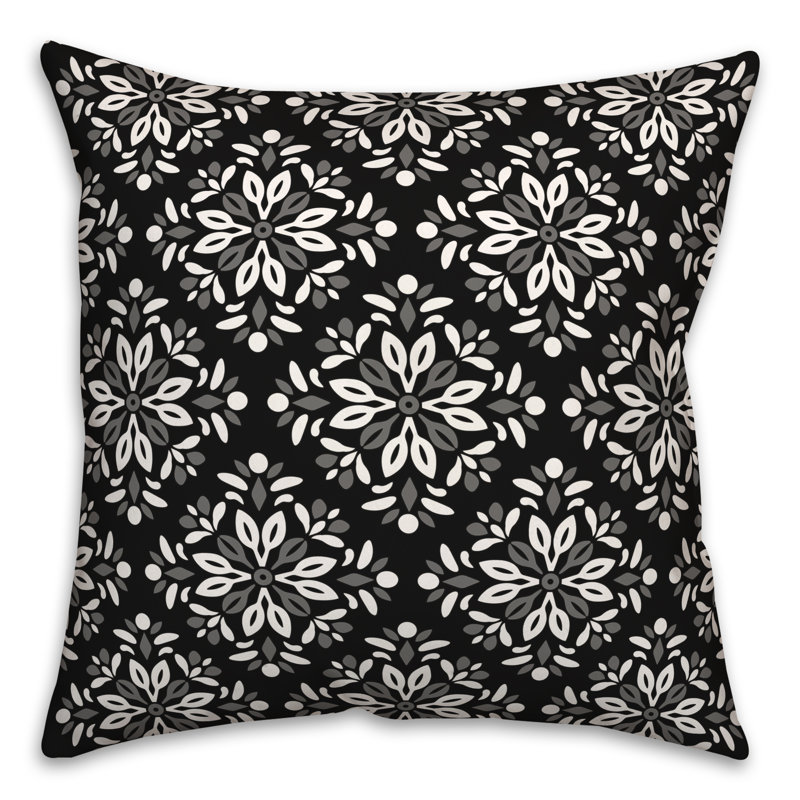 Medallion Outdoor Reversible Throw Pillow, H 18 po x l 18 po, Noir