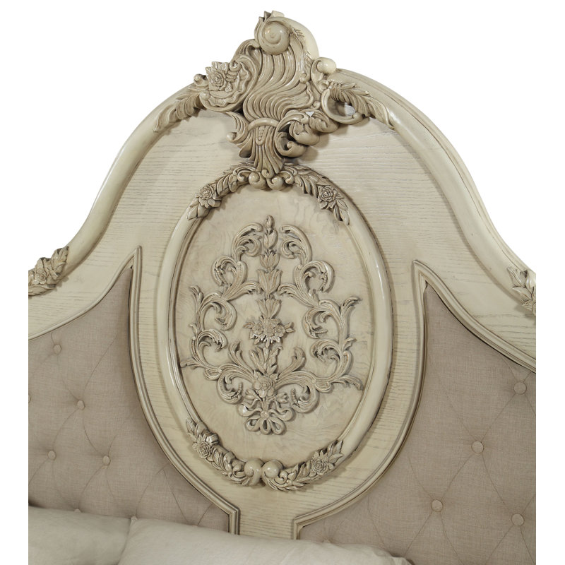 Anastazia Button Tufted Standard Bed, Antique White, King