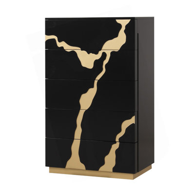 Commode de style contemporain 1 pièce 5 tiroirs à queue d'aronde anglaise avec motif peint à glissières à roulement à billes
