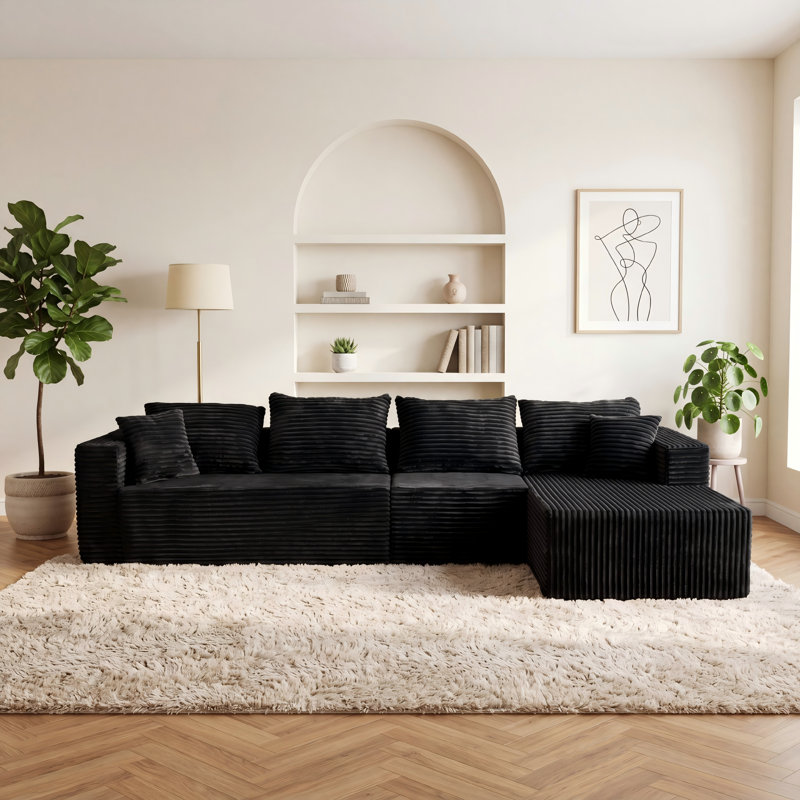 Canapé à compression 118 pièces 3 pièces 118 po, canapé modulaire Cloud avec assise profonde, canapé modulaire moderne en L avec méridienne, fauteuils rembourrés pour salon, sans assemblage