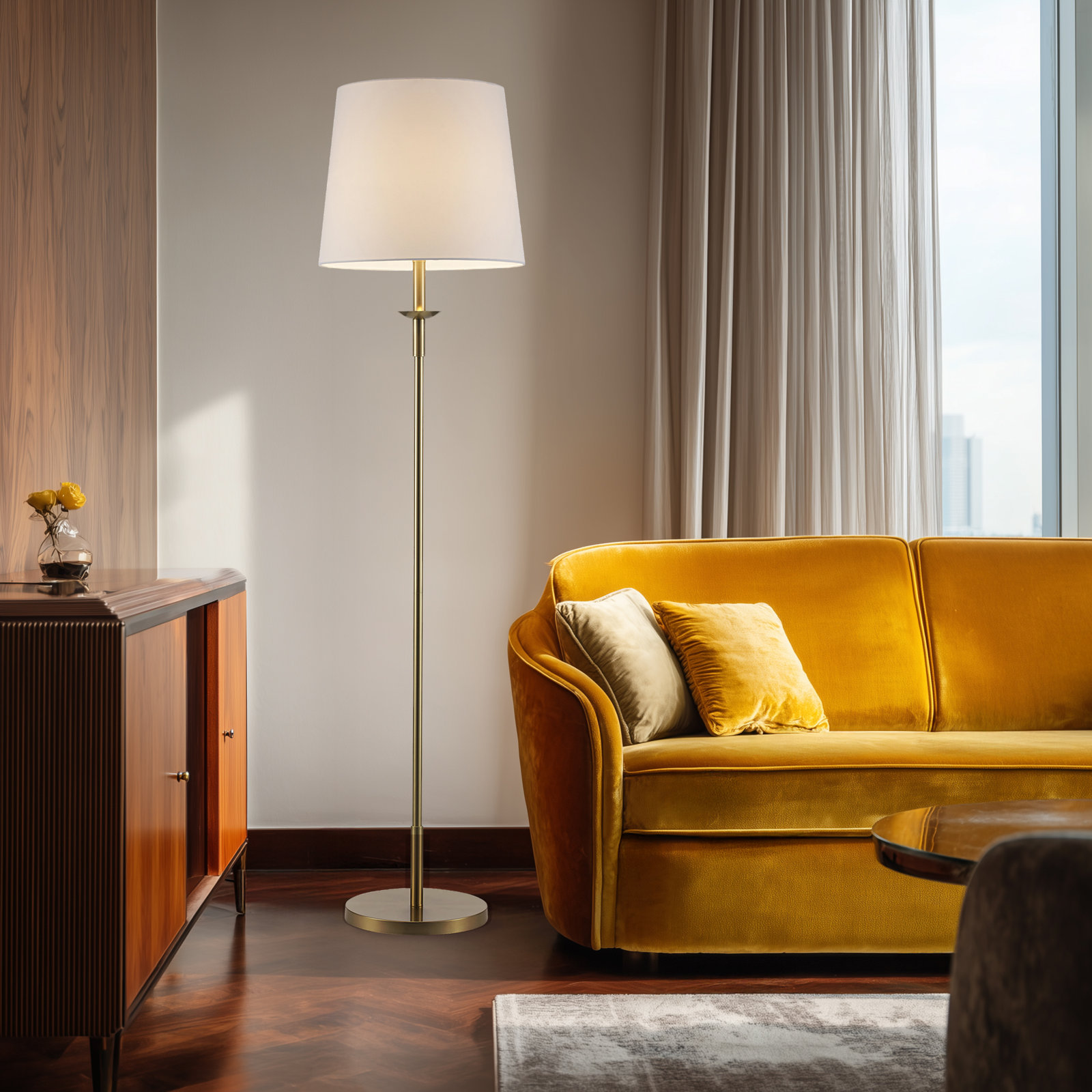 Charter 63" Dimmable Floor Lamp, Antique Gold