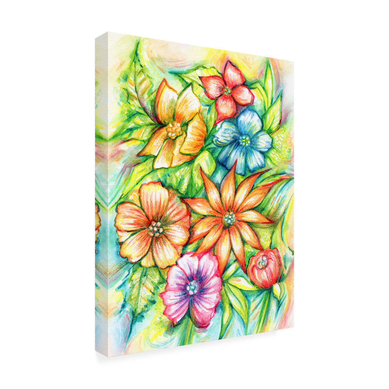 Art floral sur toile à la bolognaise, Sandra Rede, H 32 po x l 24 po