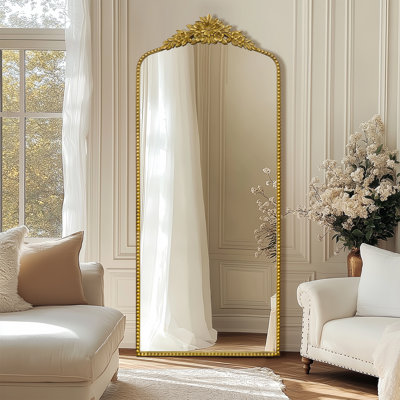 Antique Gold  Full Length Mirror, 75"x30" Floor Vintage Mirror with Ornate Matel Frame