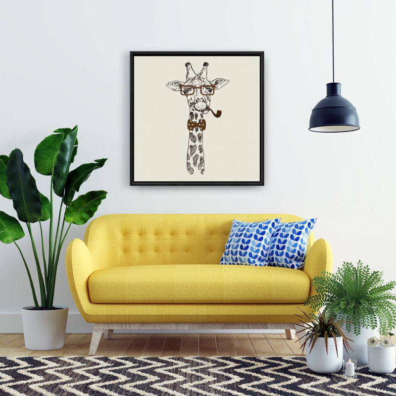"Drôle de girafe avec un tuyau", H 24 po x l 24 po