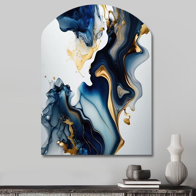 «Abstract Geode Marble Blue I», art mural abstrait en métal, sculpture murale en métal, H 34 po x l 25 po
